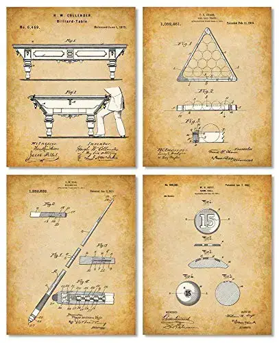 Original Pool Billiards Patent Art Prints - Ensemble de quatre photos (8x10) sans cadre - Fait un excellent cadeau de moins de 20 $ pour les joueurs de billard, les salles de jeux ou les grottes d'hommes Original Pool Billiards Patent Art Prints - Ensemble de quatre photos (8x10) sans cadre - Fait un excellent cadeau de moins de 20 $ pour les joueurs de billard, les salles de jeux ou les grottes d'hommes